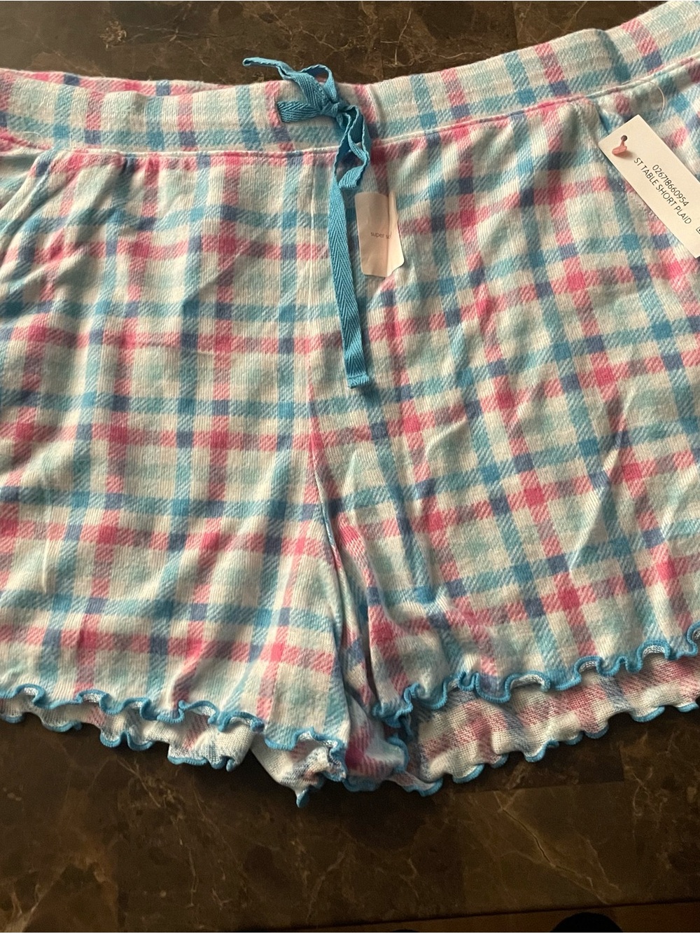 Secret Treasures Plaid Ruffle Lounge Shorts - Pink & Light Blue